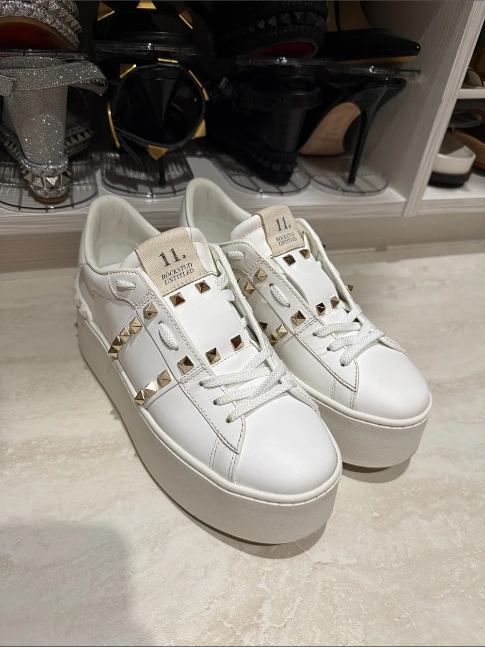 Valentino Garavani White Rockstud Platform Sneakers